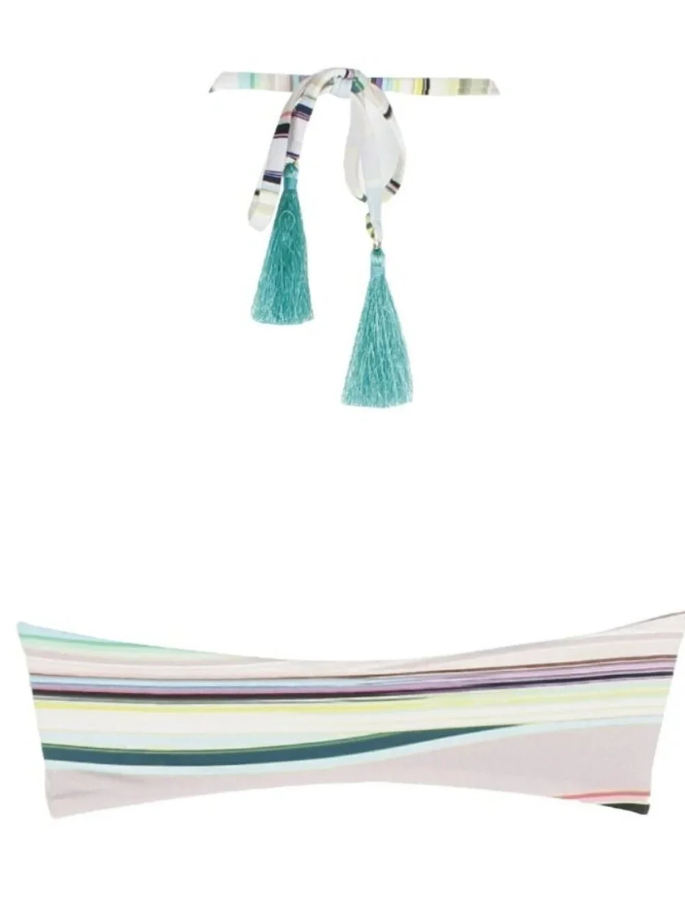 Bar III Aqua Multi Strappy Bandeau Halter Top Tassel Lace up Beach Size XL NWT